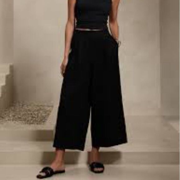 Banana Republic Wide Leg Crop Pants Pull On Linen Size Medium Pockets Lagenlook - Picture 1 of 13